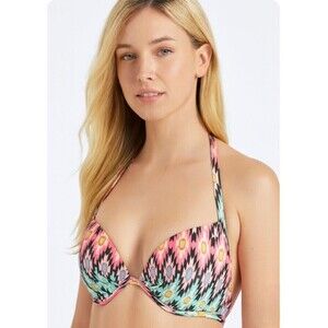 Victorias Secret Bikini Top Womens 34D Multicolor Ikat Foil The Fabulous Pushup